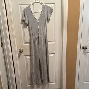 Caution To The Wind Gray Striped Jumpsuit